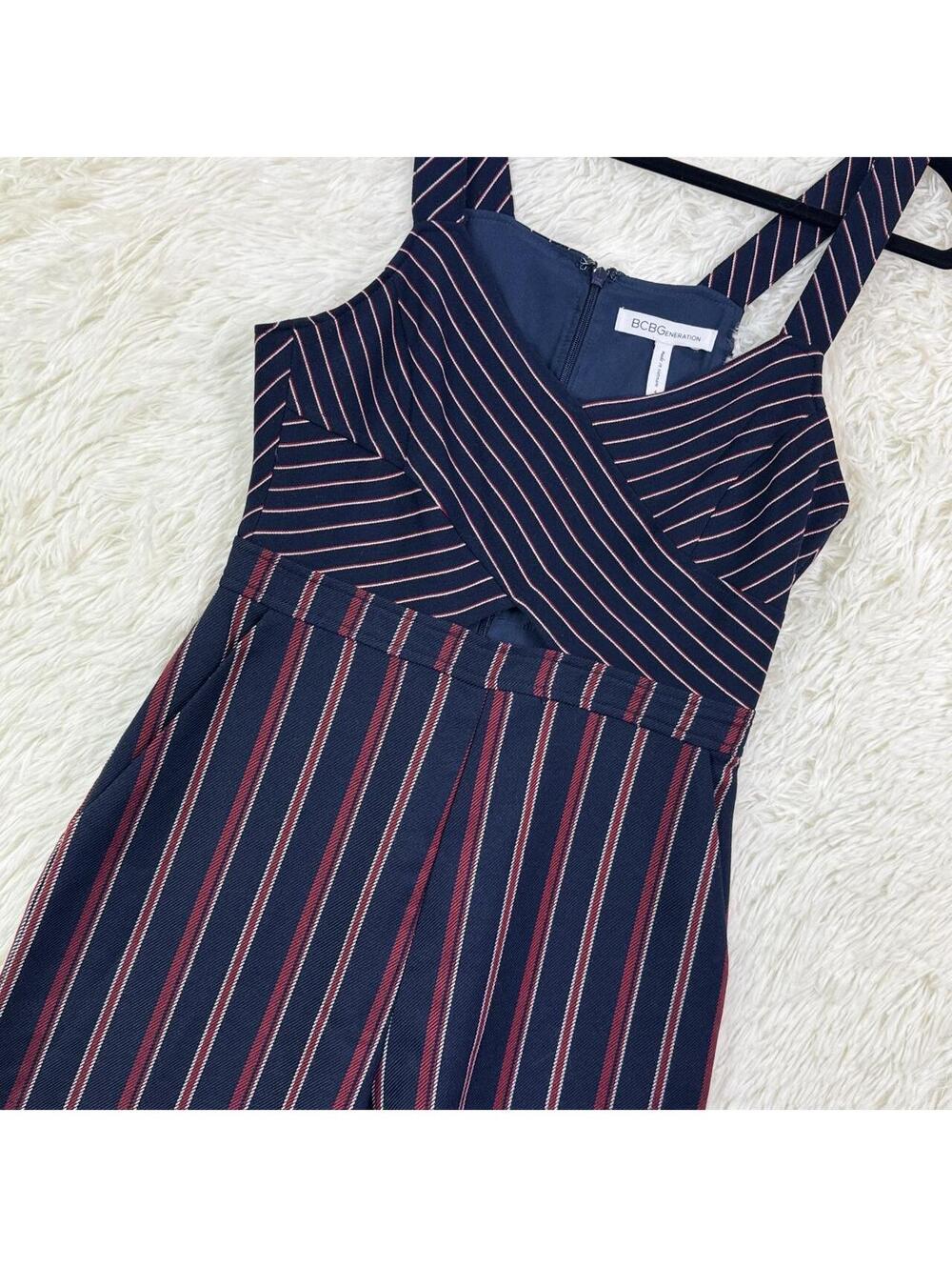 BCBGeneration Navy Striped Wide Leg Jumpsuit Size 4